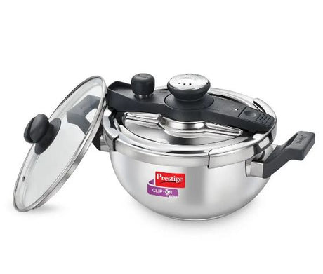 PRESTIGE CLIP ON SVACHH STAINLESS STEEL 3.5 L PRESSURE KADAI WITH GLASS LID,20232