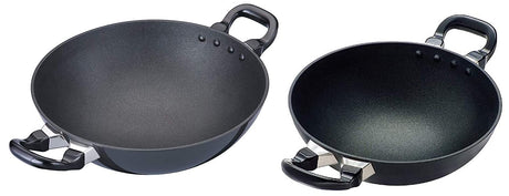 HAWKINS Futura Non-Stick Kadhai Deep-Fry Pan, 2.5 Litres/26cm, Black & HAWKINS Futura Non-Stick Deep-Fry Pan, 1.5 Litre, Black Combo