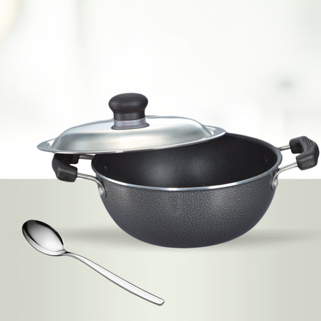 Prestige Omega Select Plus Flat Base Kadai 200 mm with SS Lid