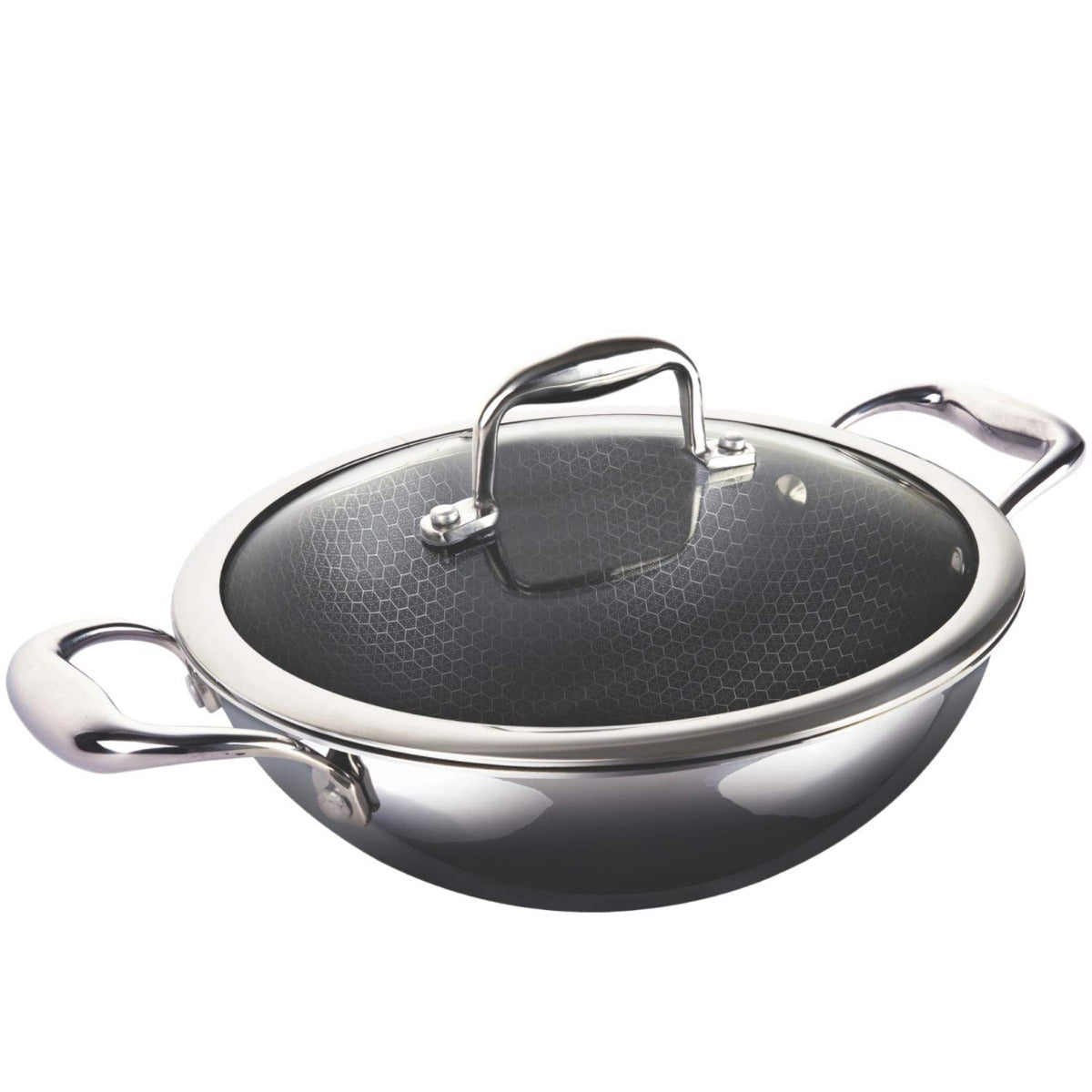 Alda Nero Tri-Ply Stainless Steel Non-Stick Wok Pan Kadhai 28 cm (4.3 LTR) with Glass Lid