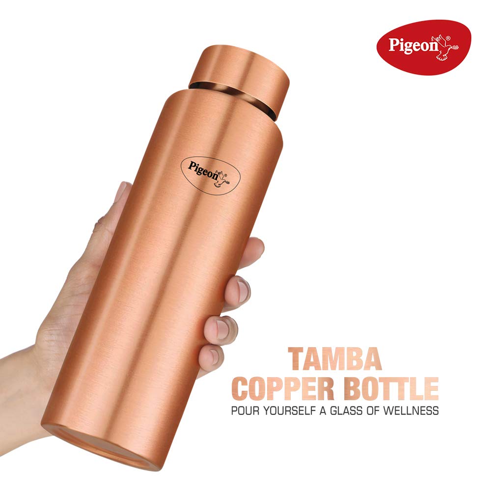 Pigeon by Stovekraft TAMBA Copper Water Bottle with Leak Proof Cap & Glossy Finish, Storage Water, Helps Weight Loss, Benefit Yoga (1 Litre)