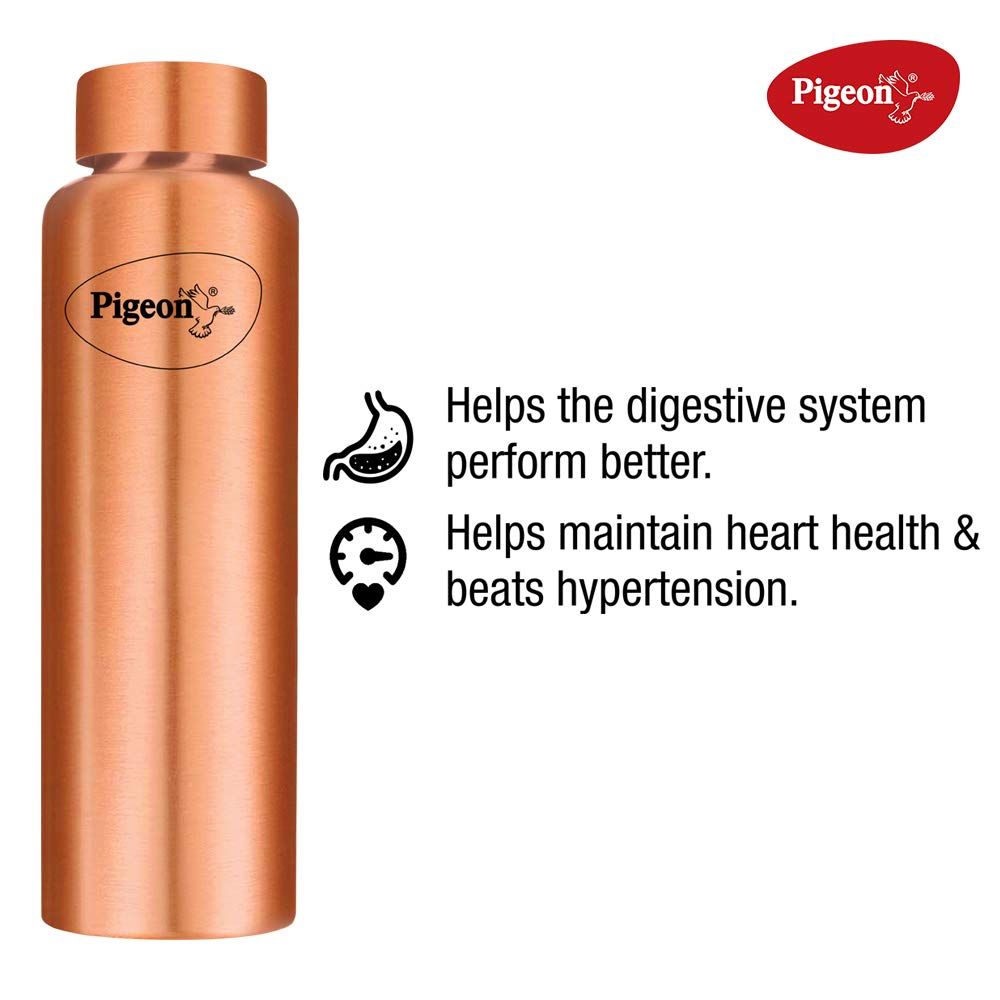 Pigeon by Stovekraft TAMBA Copper Water Bottle with Leak Proof Cap & Glossy Finish, Storage Water, Helps Weight Loss, Benefit Yoga (1 Litre)