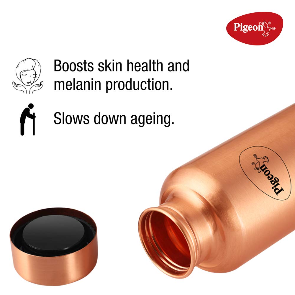 Pigeon by Stovekraft TAMBA Copper Water Bottle with Leak Proof Cap & Glossy Finish, Storage Water, Helps Weight Loss, Benefit Yoga (1 Litre)