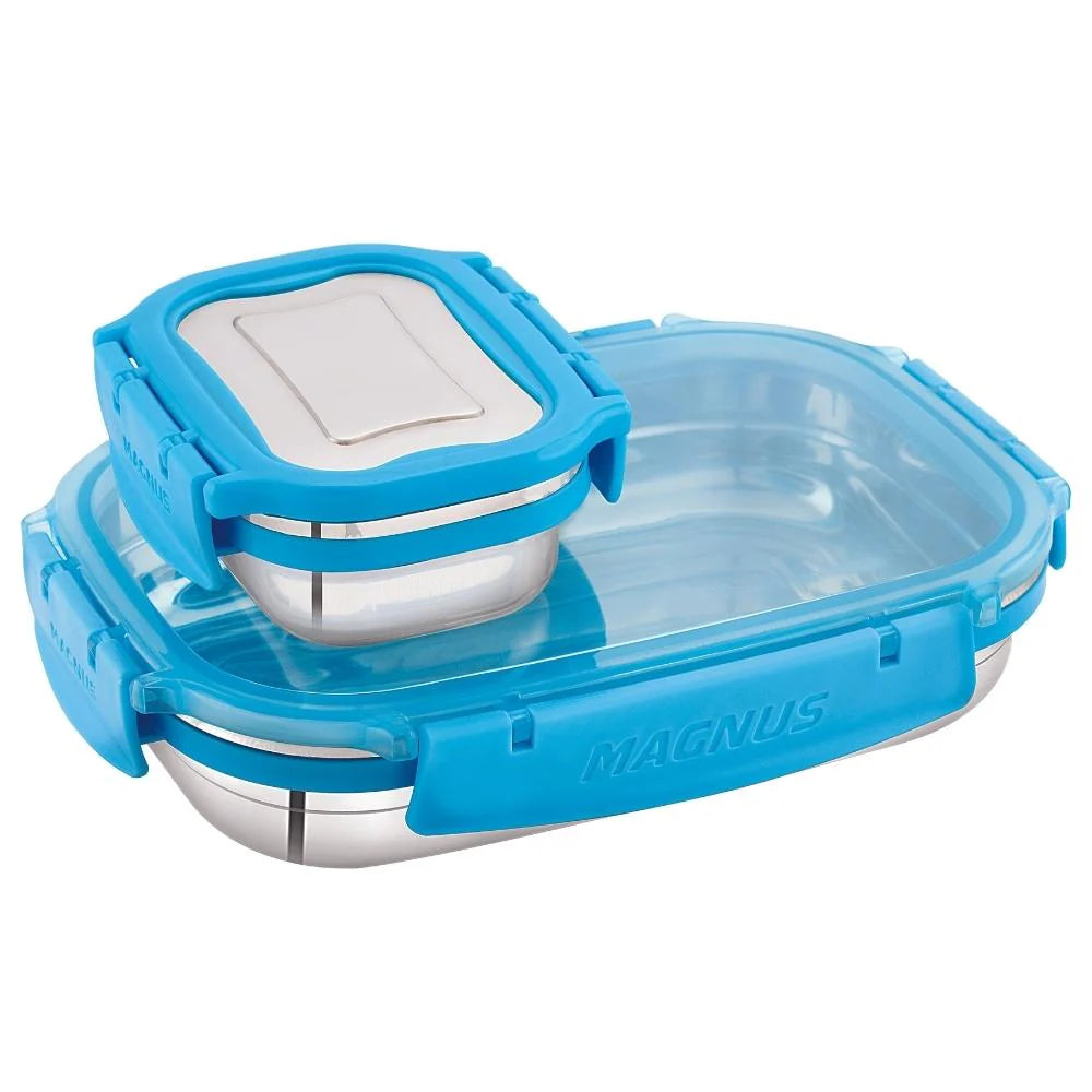 Bolt Classic Clear Lid Stainless Steel Lunch Box for School | 100% Leakproof | BPA Food Safe | Easy To Open | Dishwasher Safe