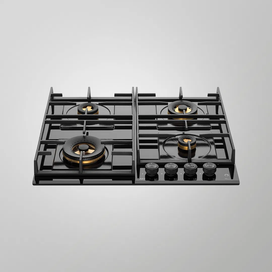 KAFF MFBX 604 Built in Hob 4 Full Brass Burners Square Drip Tray Black Shiny Finish