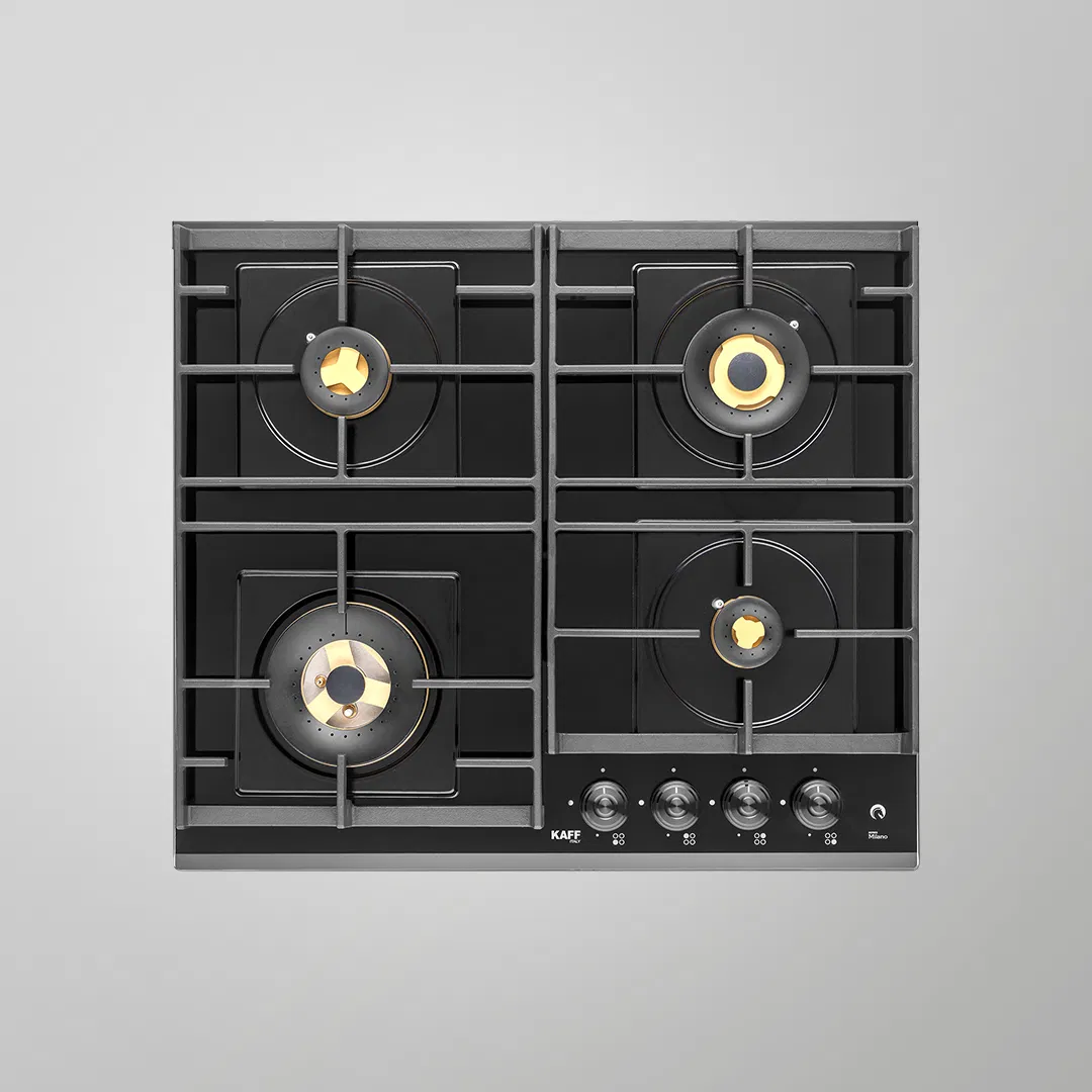 KAFF MFBX 604 Built in Hob 4 Full Brass Burners Square Drip Tray Black Shiny Finish