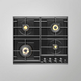 KAFF MFBX 604 Built in Hob 4 Full Brass Burners Square Drip Tray Black Shiny Finish