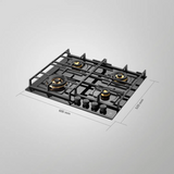 KAFF MFBX 604 Built in Hob 4 Full Brass Burners Square Drip Tray Black Shiny Finish