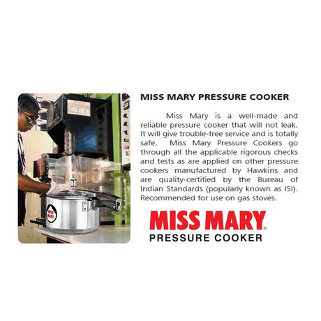 Hawkins Miss Mary Pressure Cooker 1.5 Litre: MM 15 with Hawkins Genuine 2 Gasket & 2 Safety Valve