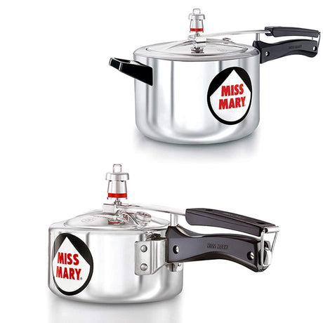 Hawkins Miss Mary 1.5 L and 5 L Pressure Cooker Combo, Silver