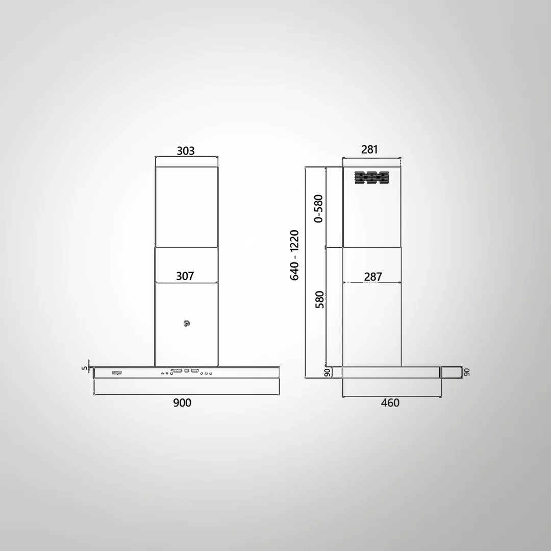 Kaff MISSONI 90 cm 1200 m3/h Wall Mounted Chimney With Parametric Suction Technology