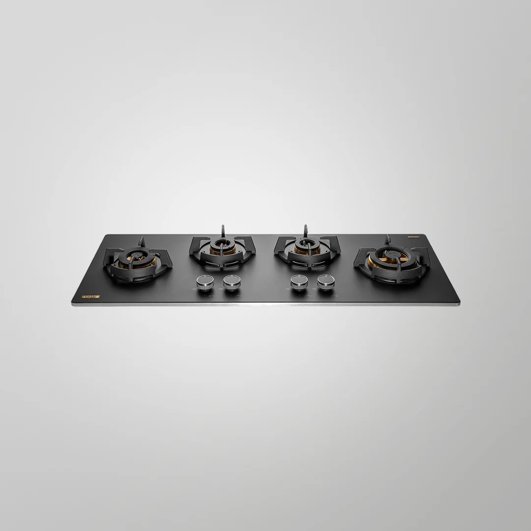 KAFF MSM 104 Full Brass 4 Burner High Efficiency Burners with FFD Thick Premium Frosted Black Glass Built in Hob