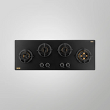 KAFF MSM 104 Full Brass 4 Burner High Efficiency Burners with FFD Thick Premium Frosted Black Glass Built in Hob