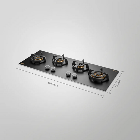 KAFF MSM 104 Full Brass 4 Burner High Efficiency Burners with FFD Thick Premium Frosted Black Glass Built in Hob