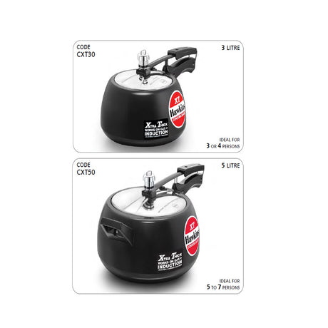 Hawkins 5 Litre Contura Black Hard anodised Pressure Cooker : CXT50 with 2 Gasket & 2 Safety Valve