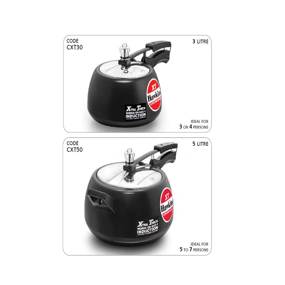 Hawkins Contura Black XT Pressure Cooker Contura Black XT 3L: CXT30 with Hawkins Genuine 2 Gasket & 2 Safety Valve