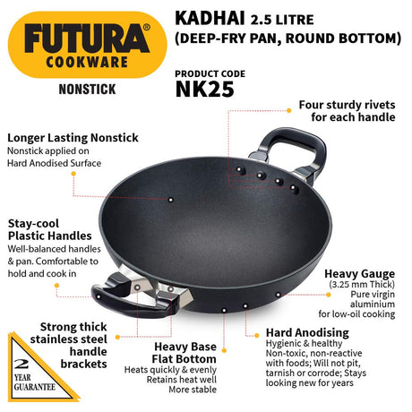 Hawkins Futura Non-Stick Kadhai Deep-Fry Pan 2.5 L NK 25