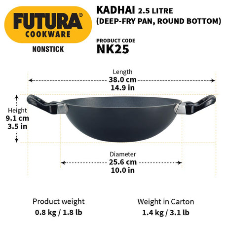 Hawkins Futura Non-Stick Kadhai Deep-Fry Pan 2.5 L NK 25