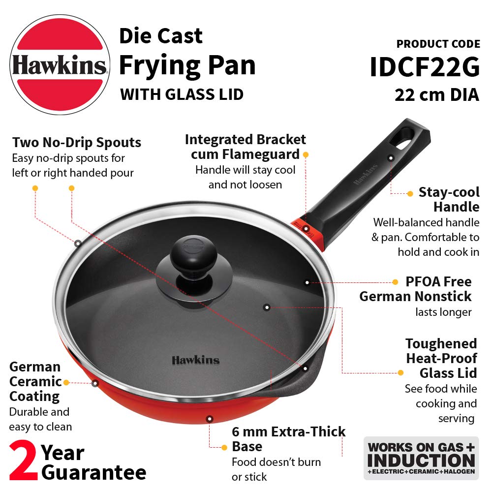 HAWKINS FRYING PAN 24 CM WITH GLASS LID (IDCF24G)