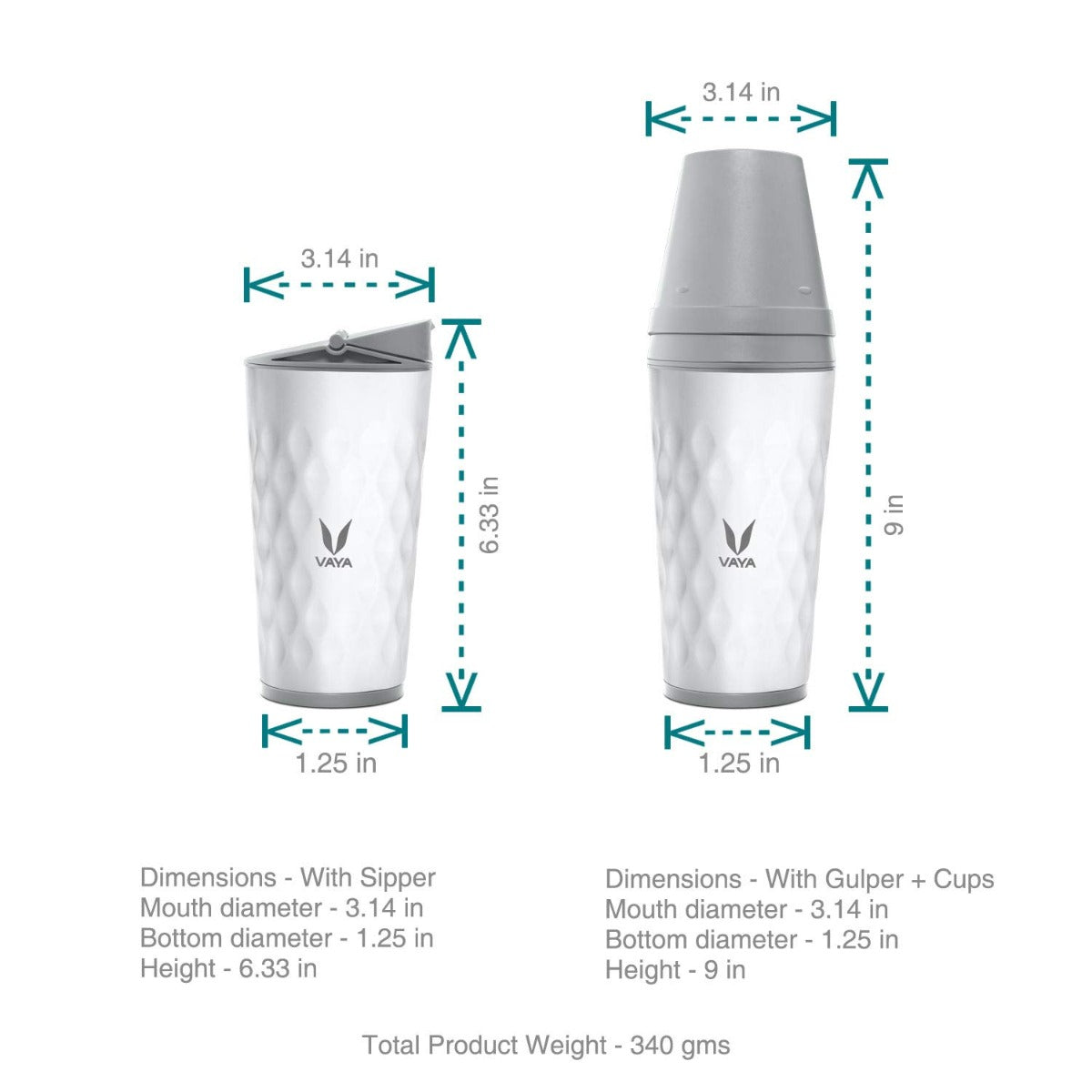 Vaya Drynk 3 in 1 Stainless Steel Water Bottle 350 ML