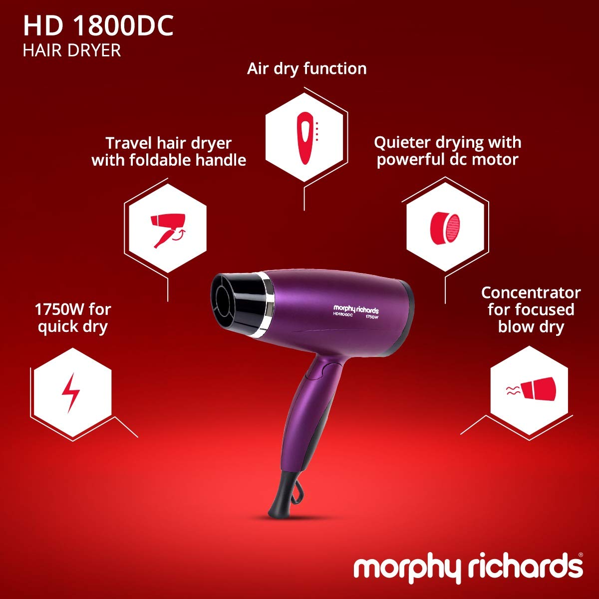 Morphy Richards HD1800DC Hair Dryer (Purple)