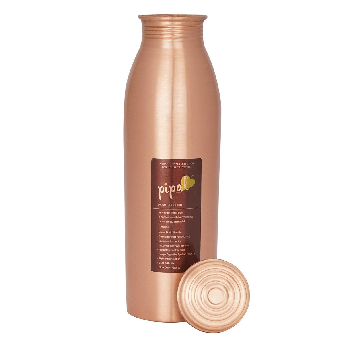 Pipal Aqua Pure Copper Water Bottle, Leak Proof and Joint-less 950 ml (Brown)