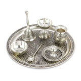 24K Silver Puja Thali 7pcs Set