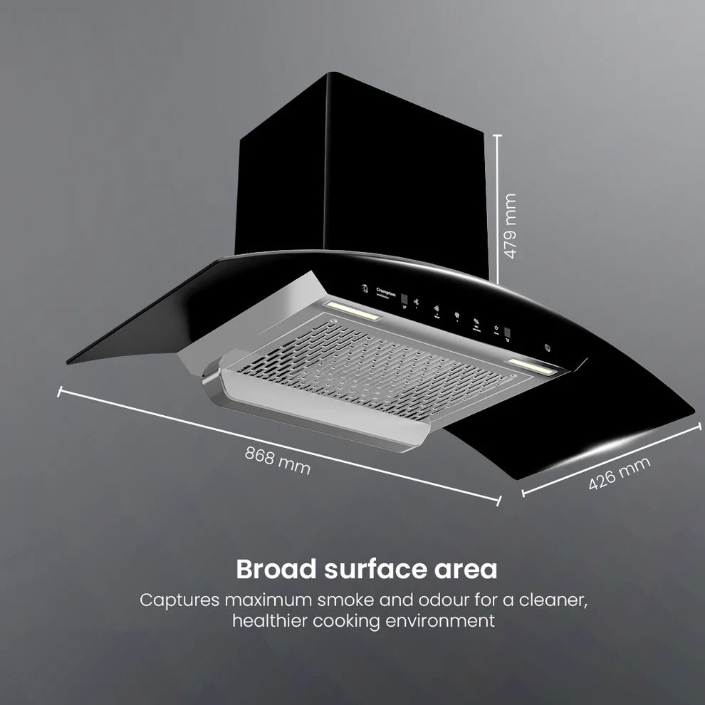 CHD-IMC90FLE-MBL-Curved Wall Mounted Chimney IntelliMotion 90 cm