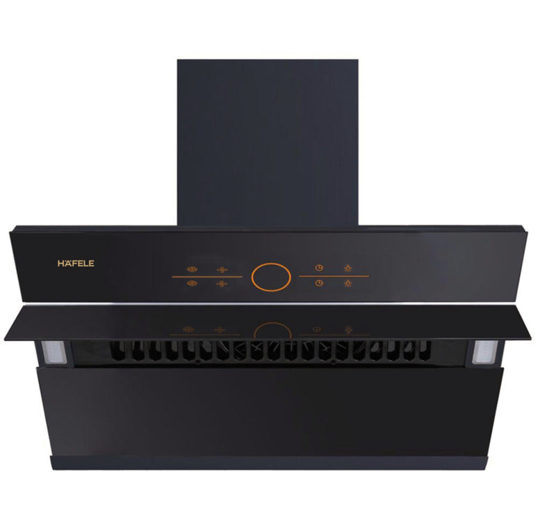 Teresa 90 90CM Black Glass Filter-Free Wall Mounted Chimney with Auto Open Panel – 533.83.654
