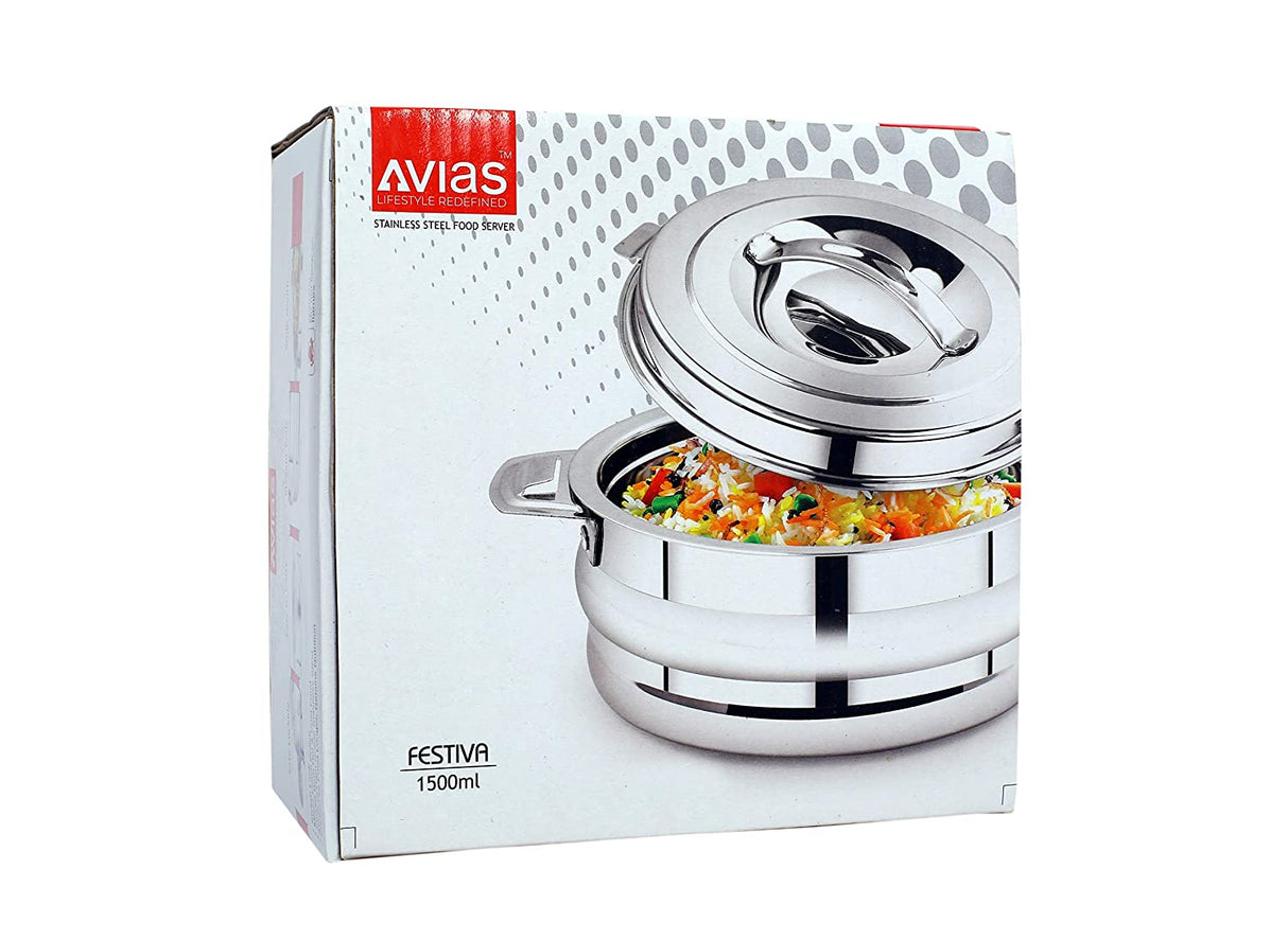 AVIAS Festiva Stainless Steel Casserole Roti Server, hotpot (2500 ML)