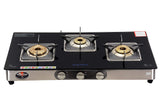 Surya Flame 3B Bello Black Glasstop Gas Stove in SS Body (3 Burner)