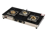 Surya Flame 3B Bello Black Glasstop Gas Stove in SS Body (3 Burner)