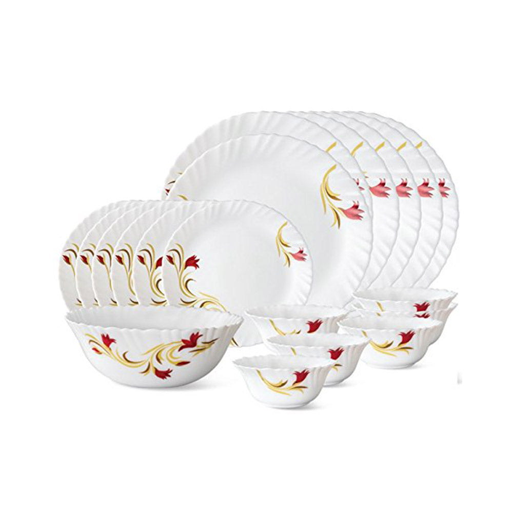 Borosil Larah Red Lily Glass Dinner Set 19 Pcs