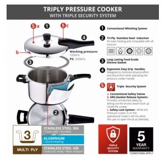 BERGNER ARGENT TRIPLY UNPRESSURE COOKER PAN 3.5 LTR -BG-9704-MM