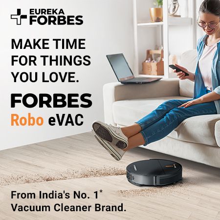 Eureka Forbes Robo eVac Versatile Robotic Vacuum Cleaner that sweeps and mops surfaces with Intelligent Suction Adjustment