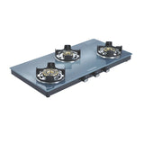 Royal Blue Three Burner Toughened Glass Gas Stove Manual Ignition