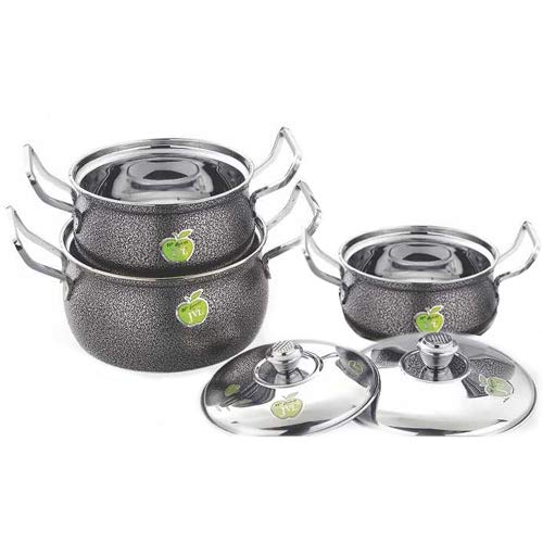 JVL Stainless Steel Powder Coated Pot Dish Vessel (Silver) -3 Pieces Set