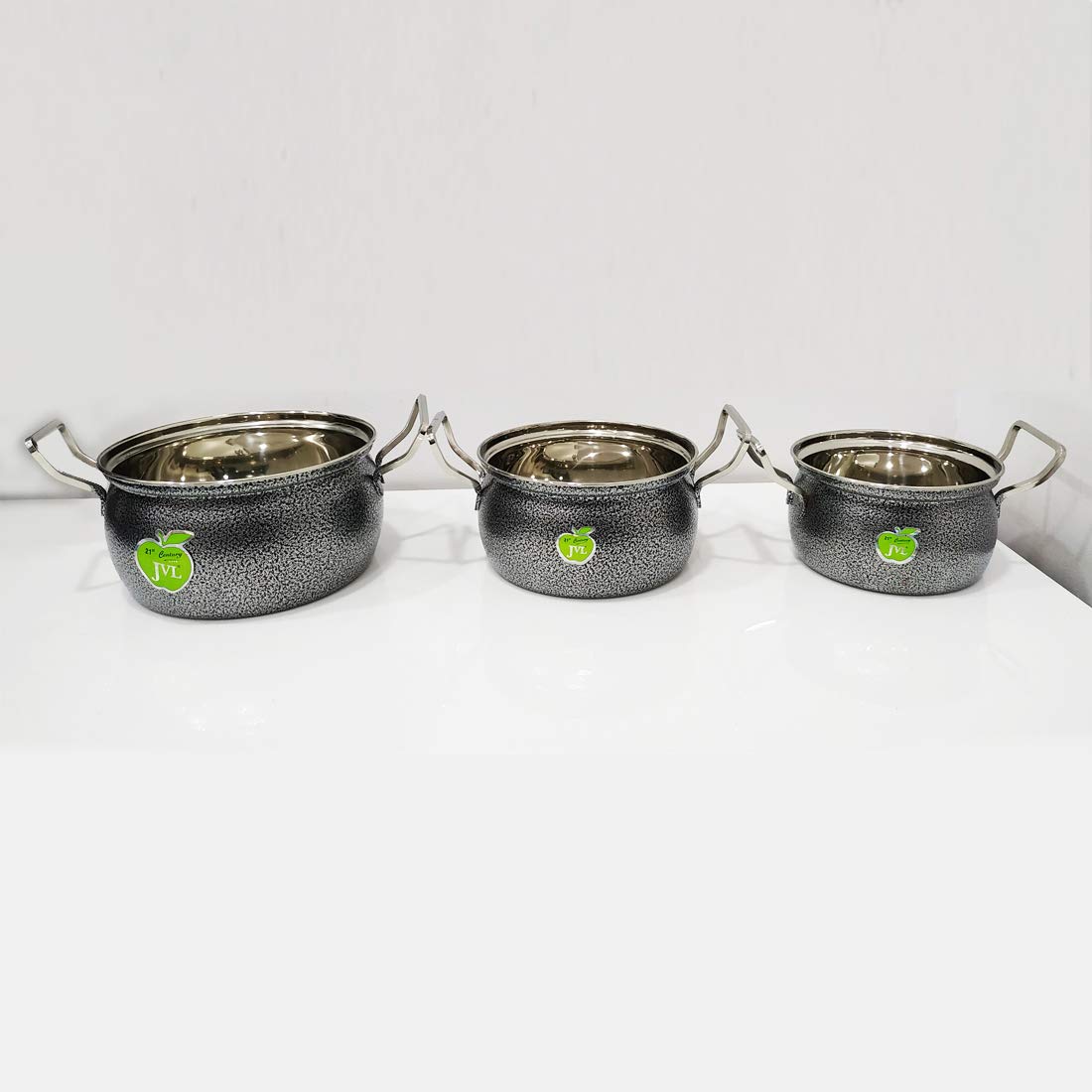 JVL Stainless Steel Powder Coated Pot Dish Vessel (Silver) -3 Pieces Set