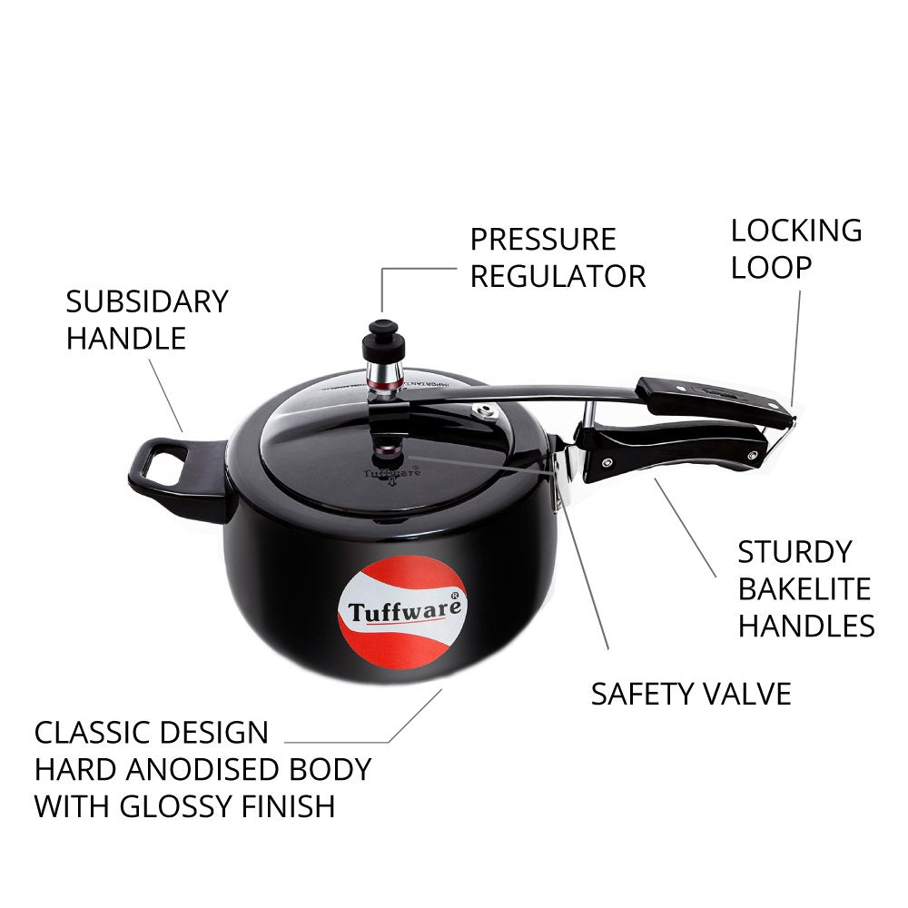 Tuffware 3 litres Hard Anodised Aluminium Inner Lid Classic Cooker,Black