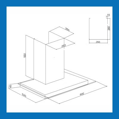 Glen 6062 Designer Chimney Touch Sensor 60cm 1250 m3/h Baffle Filter