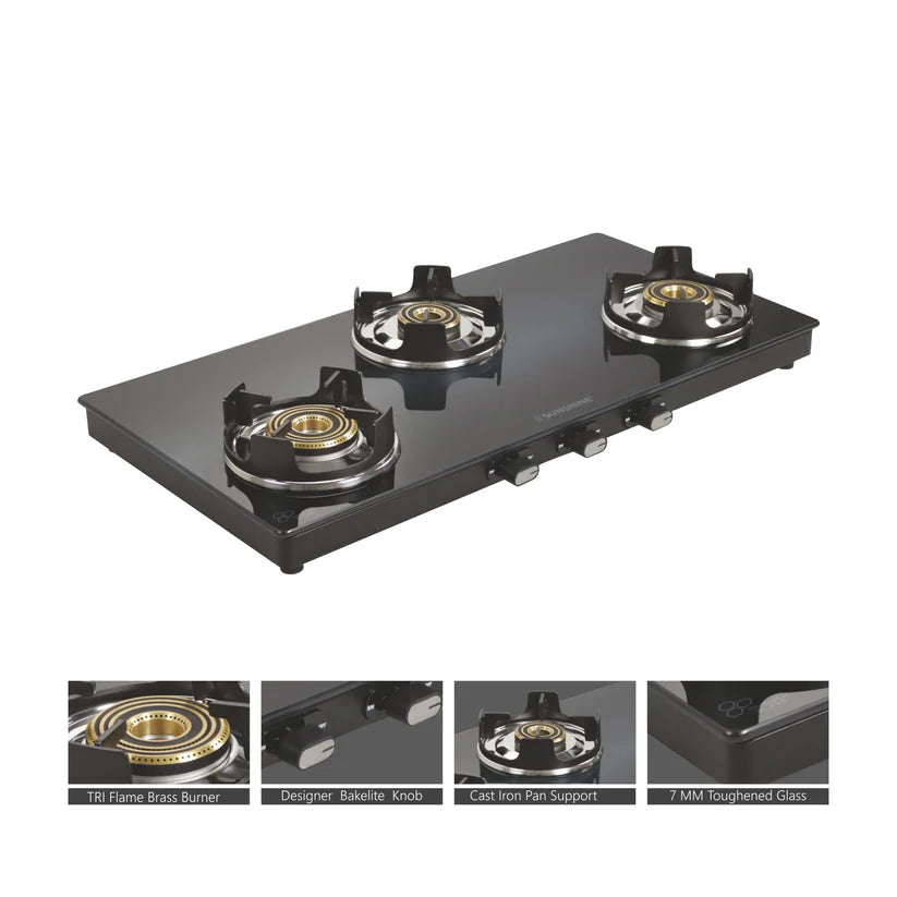 Sapphire Three Burner Gas Stove Manual Ignition