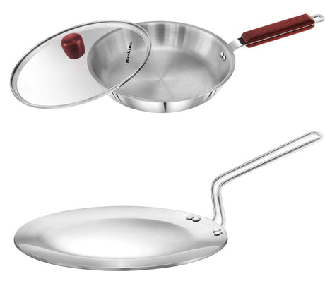 Hawkins Triply Extra-Thick Stainless Steel Frying Pan 26 cm with lid and Tawa 26 cm, Set of 2