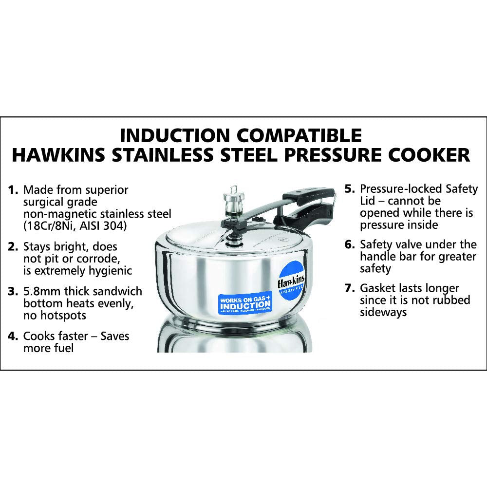 Hawkins Stainless Steel Wide Pressure Cooker, 3 litres and Triply 3 mm Stainless Steel Deep Fry Pan/Kadhai 1.5 LTR, Set of 2