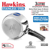 Hawkins Stainless Steel Wide Pressure Cooker, 3 litres and Triply 3 mm Stainless Steel Deep Fry Pan/Kadhai 1.5 LTR, Set of 2