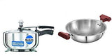 Hawkins Stainless Steel Wide Pressure Cooker, 3 litres and Triply 3 mm Stainless Steel Deep Fry Pan/Kadhai 1.5 LTR, Set of 2