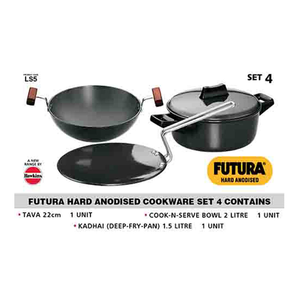 Hawkins Futura Hard Anodised Cookware (3 Pieces ) Set 4 ASET4