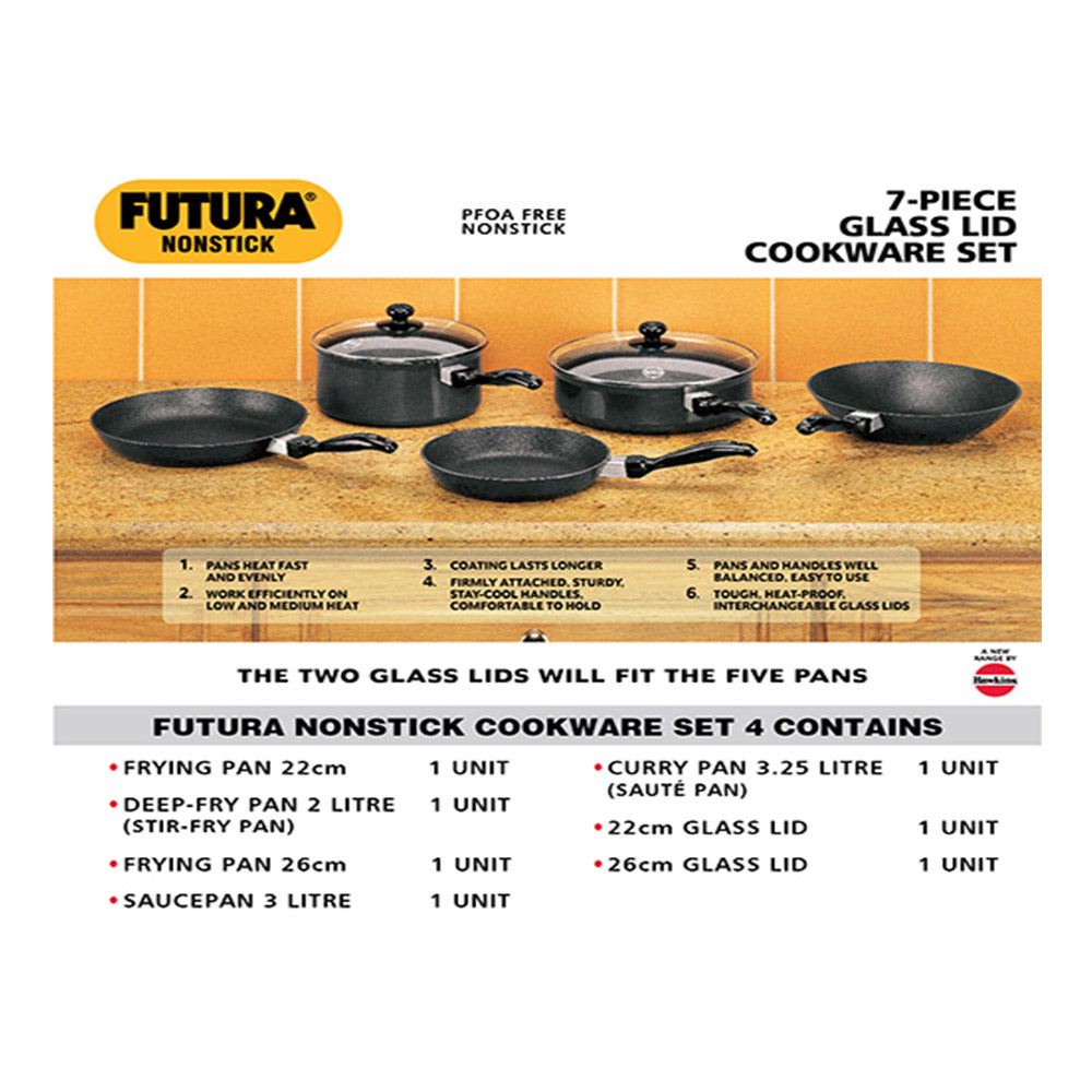 Hawkins Futura Non-Stick 7 Piece Glass Lid Cookware Set 4	