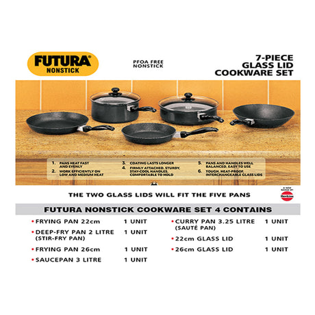 Hawkins Futura Non-Stick 7 Piece Glass Lid Cookware Set 4	