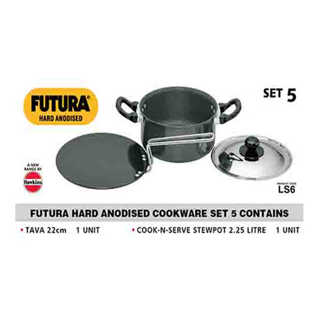 Hawkins Futura Hard Anodised Cookware (2 products and 1 SS lid) -Set 5 ASET5