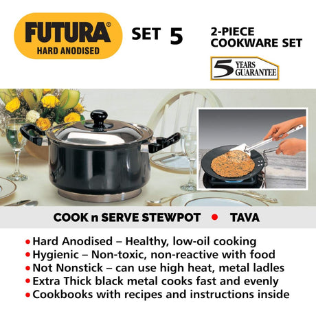 Hawkins Futura Hard Anodised Cookware (2 products and 1 SS lid) -Set 5 ASET5